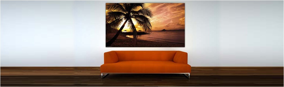 Holiday picture printed in large format and displayed above sofa.  