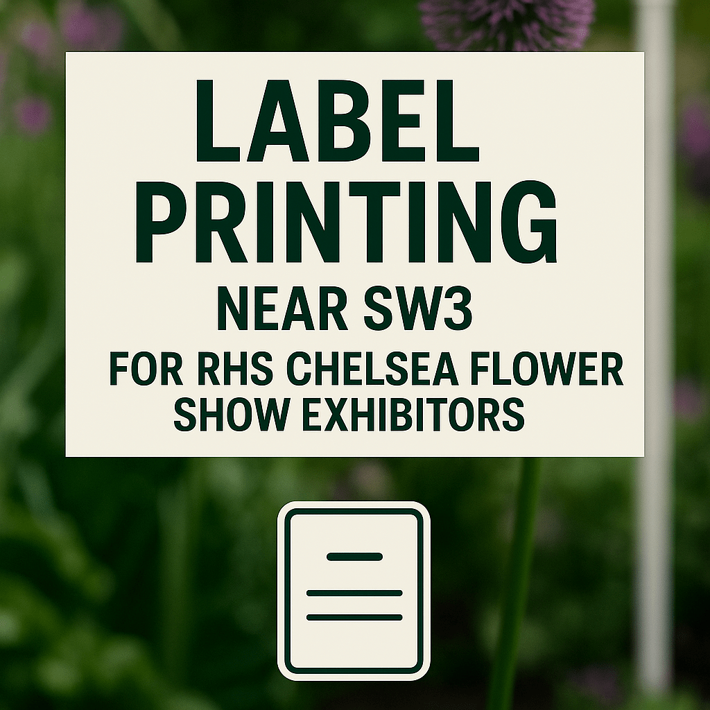 Need labels for RHS Chelsea Flower Show London SW3. Call 020 7387 5129